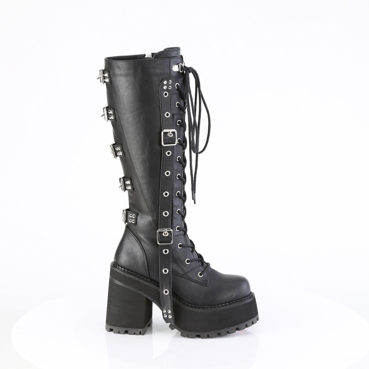 Assault 218 Goth Platform Knee Boots Straight-Jacket Style Hanging Strap