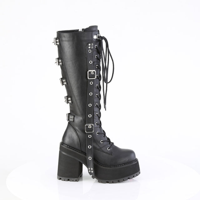Assault 218 Buckle Straps Platform Knee Boots  - Demonia Direct - Totally Wicked Footwear