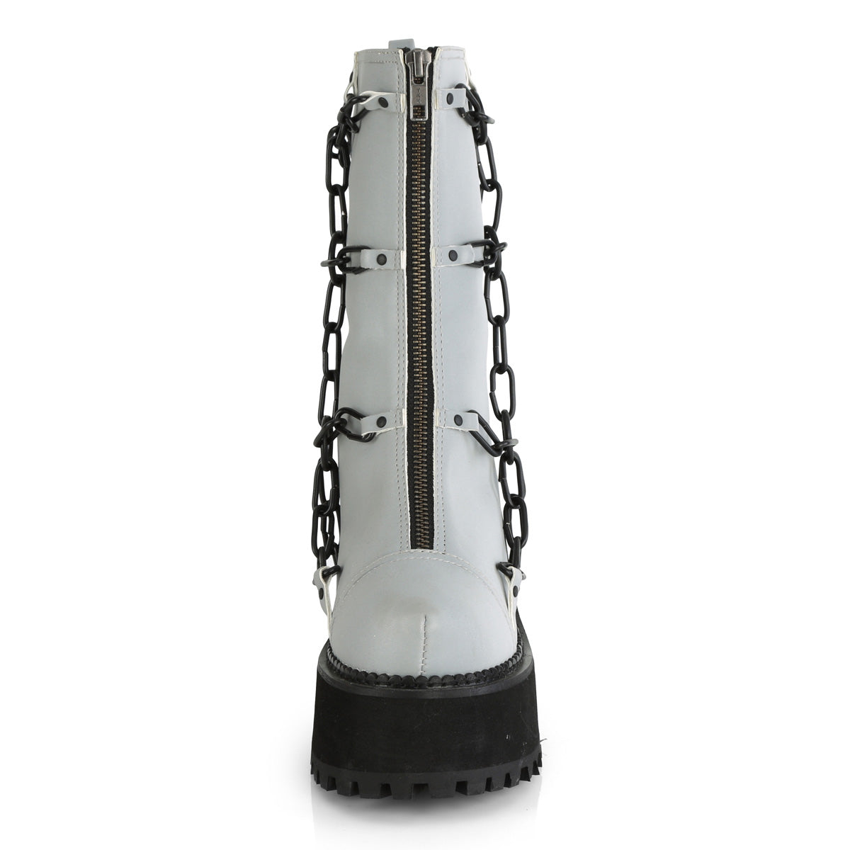 Assault 66 Goth Platform Mid Calf Chain Cage Grey Reflective