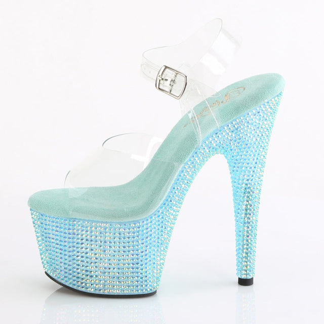 Bejeweled 708RRS Aqua Blue Iridescent Rhinestone 7" Platform Heels Pleaser Direct - Totally Wicked Footwear