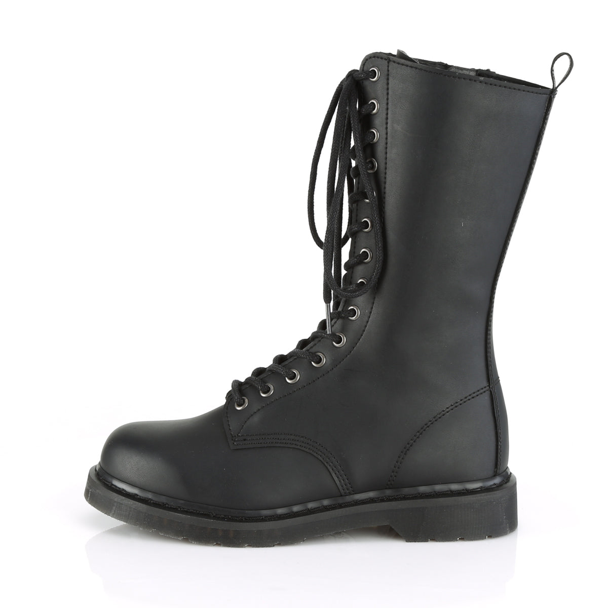 Riot 300 Vegan Leather Side Zip Combat Mid Calf Boots