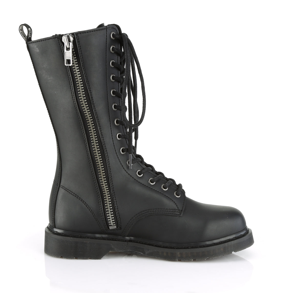 Riot 300 Vegan Leather Side Zip Combat Mid Calf Boots