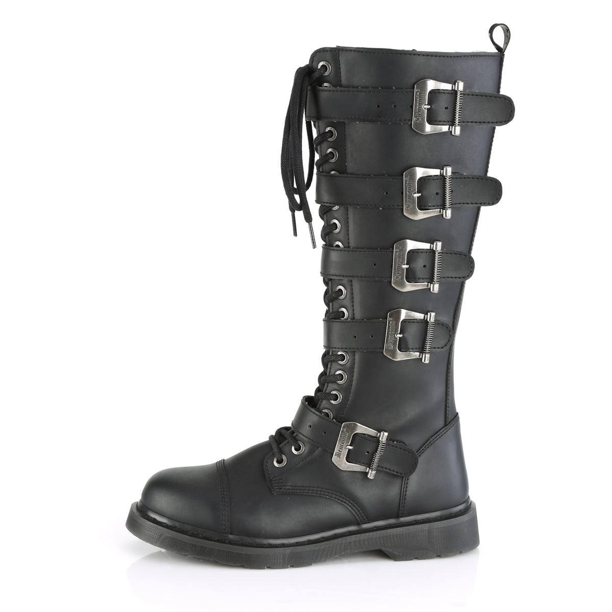 Riot 425 Vegan Leather Side Zip Combat Knee Calf Boots