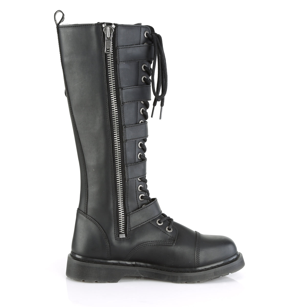 Riot 425 Vegan Leather Side Zip Combat Knee Calf Boots