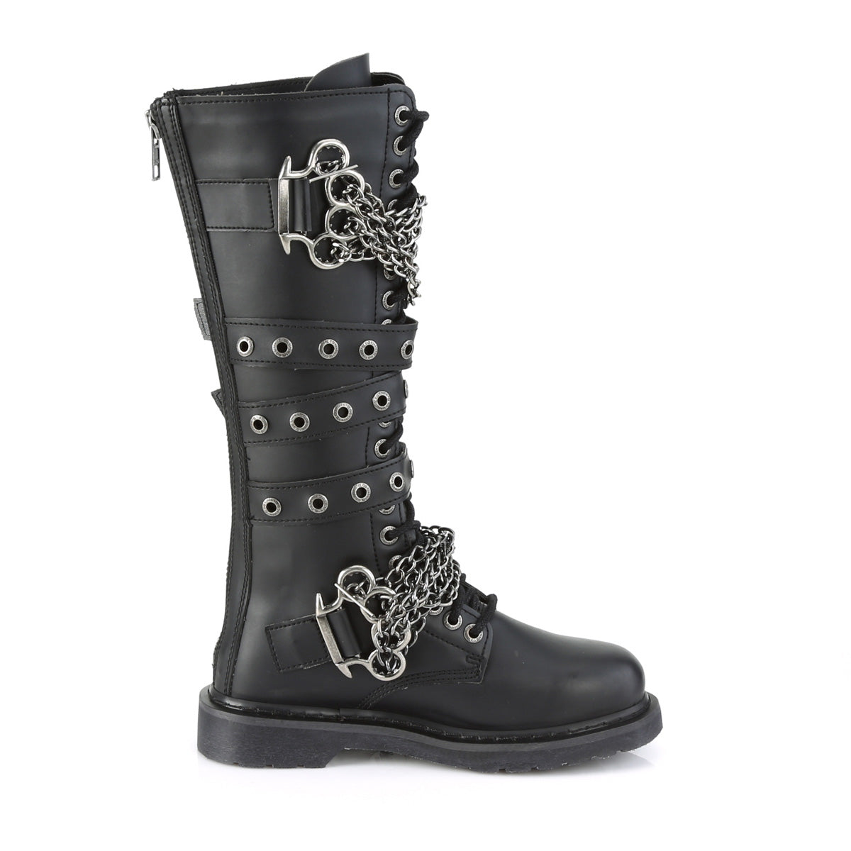 Riot 450 Vegan Leather Side Zip Combat Knee Calf Boots