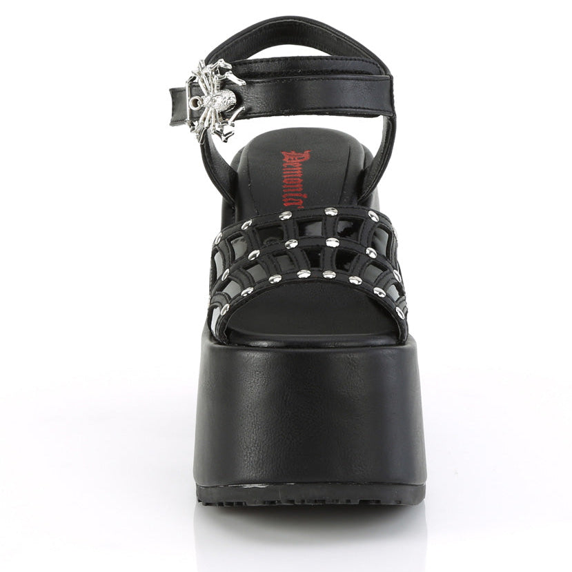 Camel 17 Black Matte Platform Ankle Strap Spider Buckle Sandals