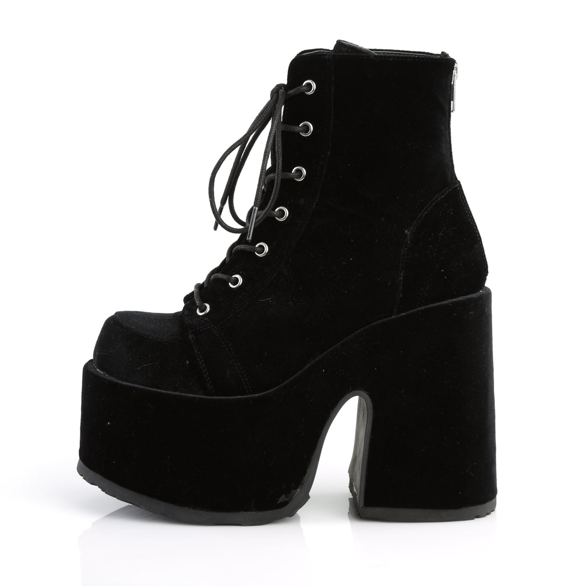 Camel 203 Black Velvet Platform Block Heel Ankle Boots