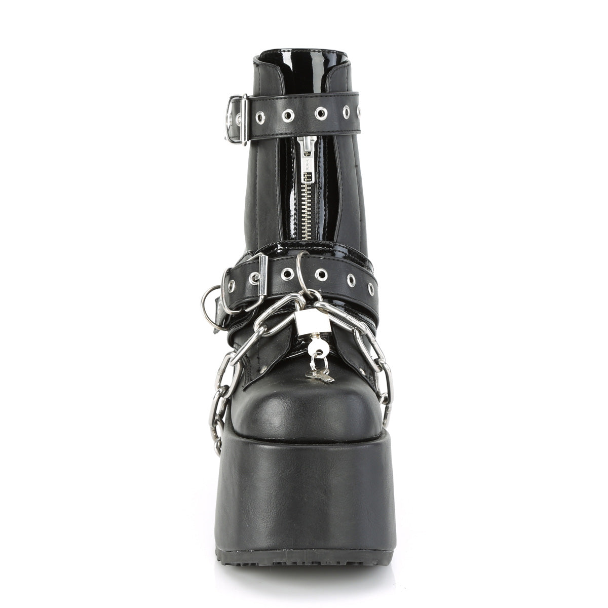 Camel 205 Black Chain Platform Block Heel Ankle Boots