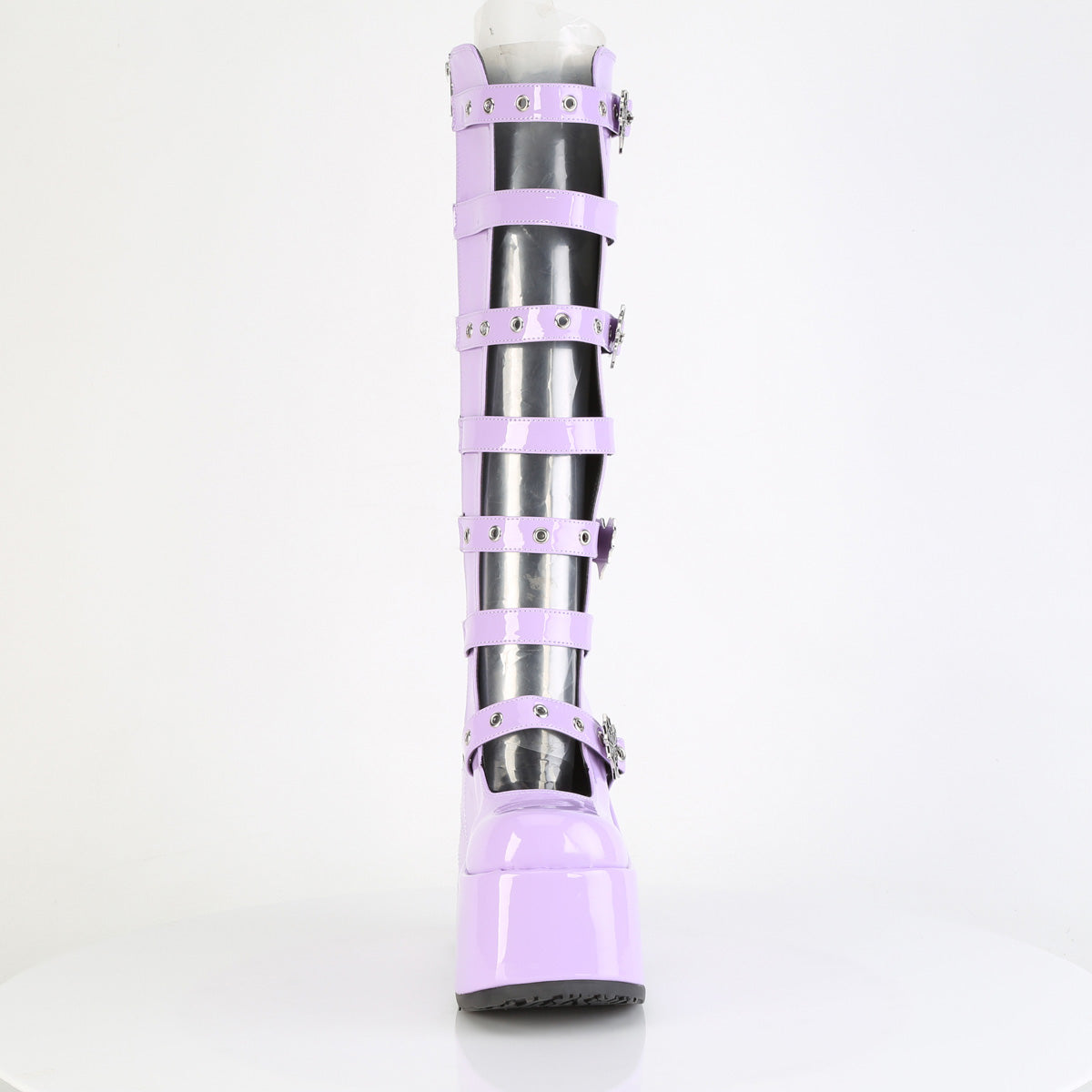 Camel 223 Purple Patent Platform Block Heel Strap Knee Boots