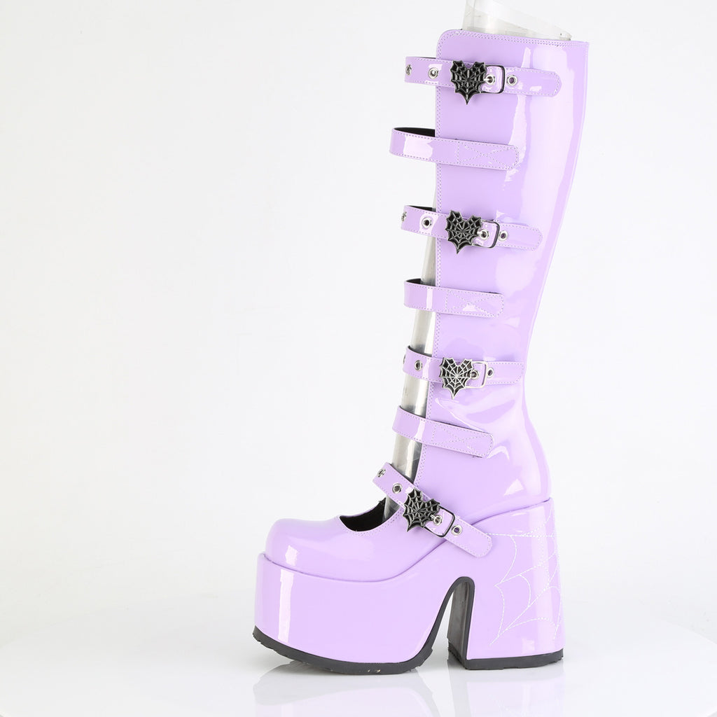 Camel 223 Purple Patent Goth Platform Knee Boots - Demonia Direct