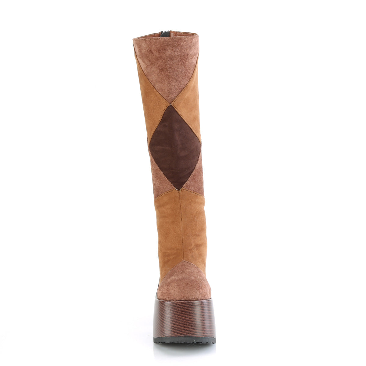 Camel 280 Patchwork Platform Block Heel Strap Knee Boots