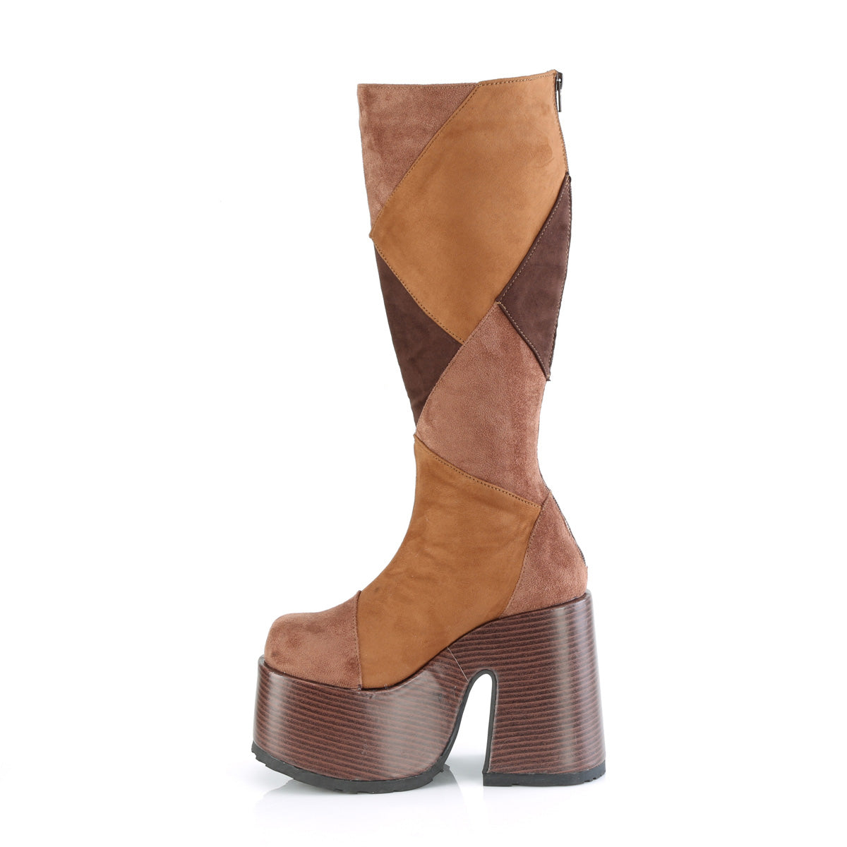 Camel 280 Patchwork Platform Block Heel Strap Knee Boots
