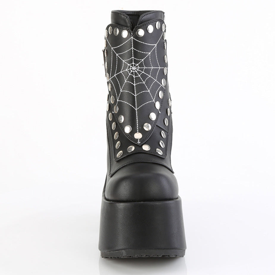 Camel 70 Platform Block Heels Ankle Boots Spider Web