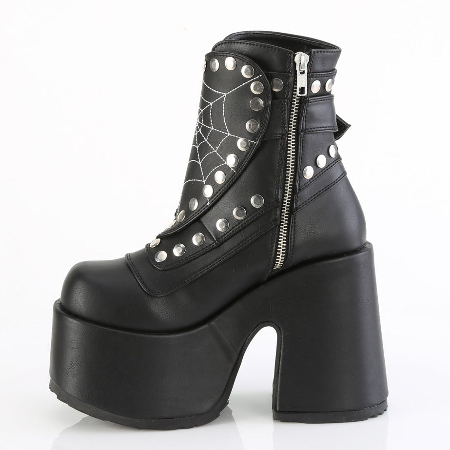 Camel 70 Platform Block Heels Ankle Boots Spider Web