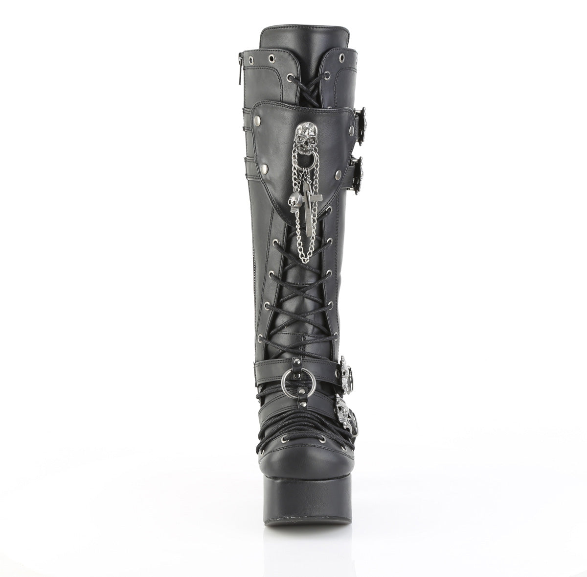 Charade 230 Chunky Heel Platform Knee Boots Skull Buckles