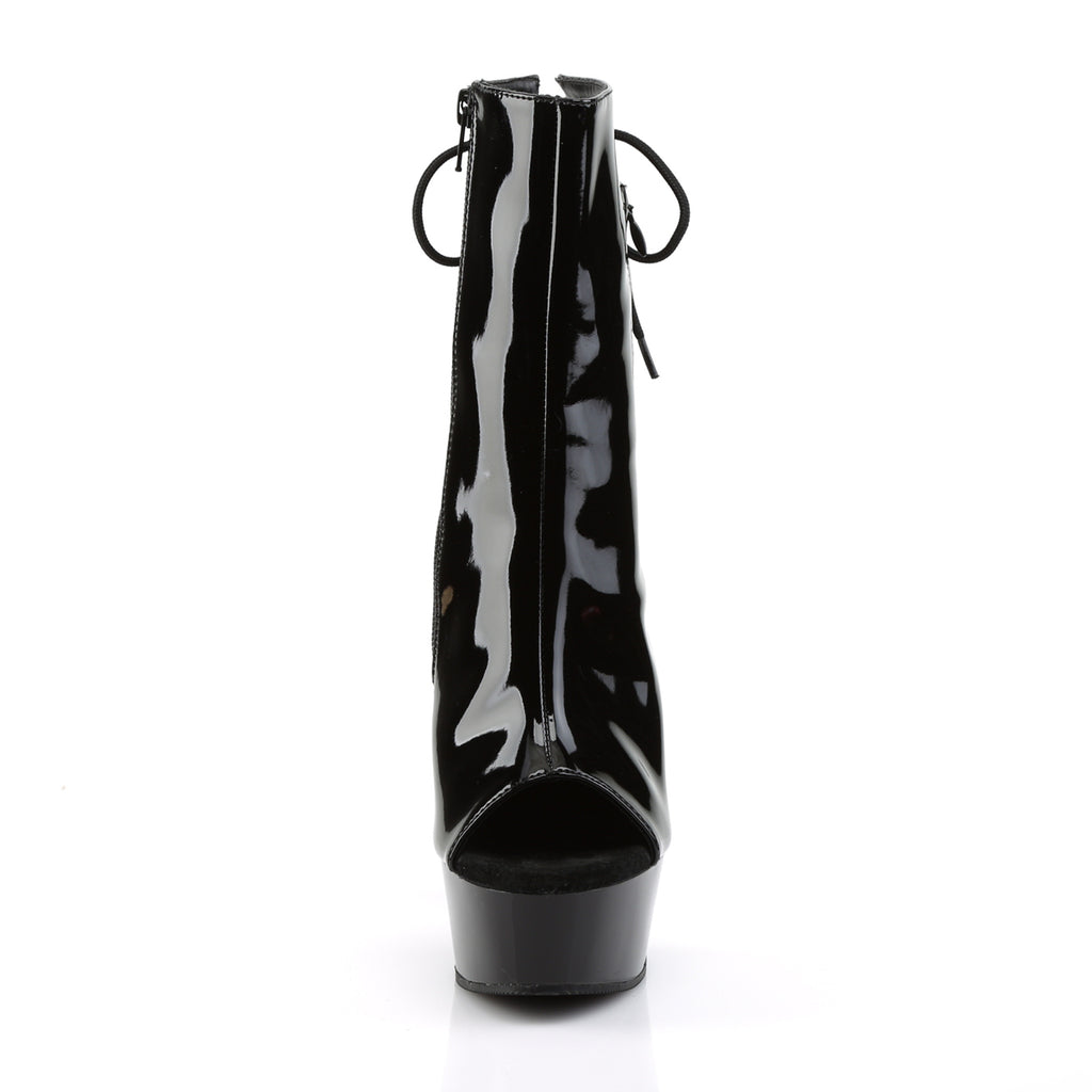 Delight 1018 Black Patent  6" Platform High Heel Ankle Boots - Direct