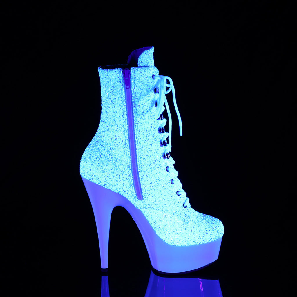 Delight 1020LG White UV Glitter 6" Platform High Heel Ankle Boots - Direct