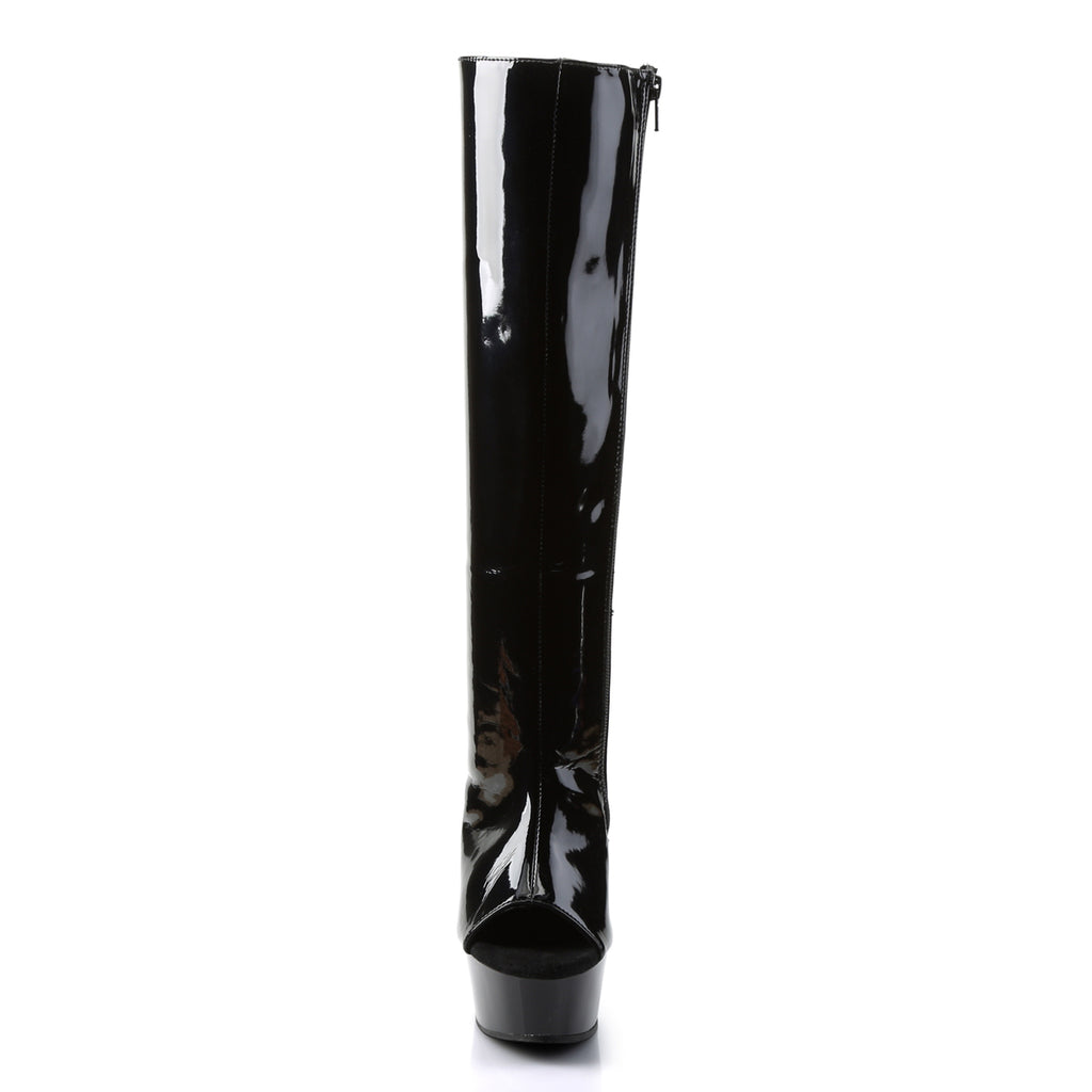 Delight 2018 Black Patent 6" Platform High Heel Knee Boots - Direct