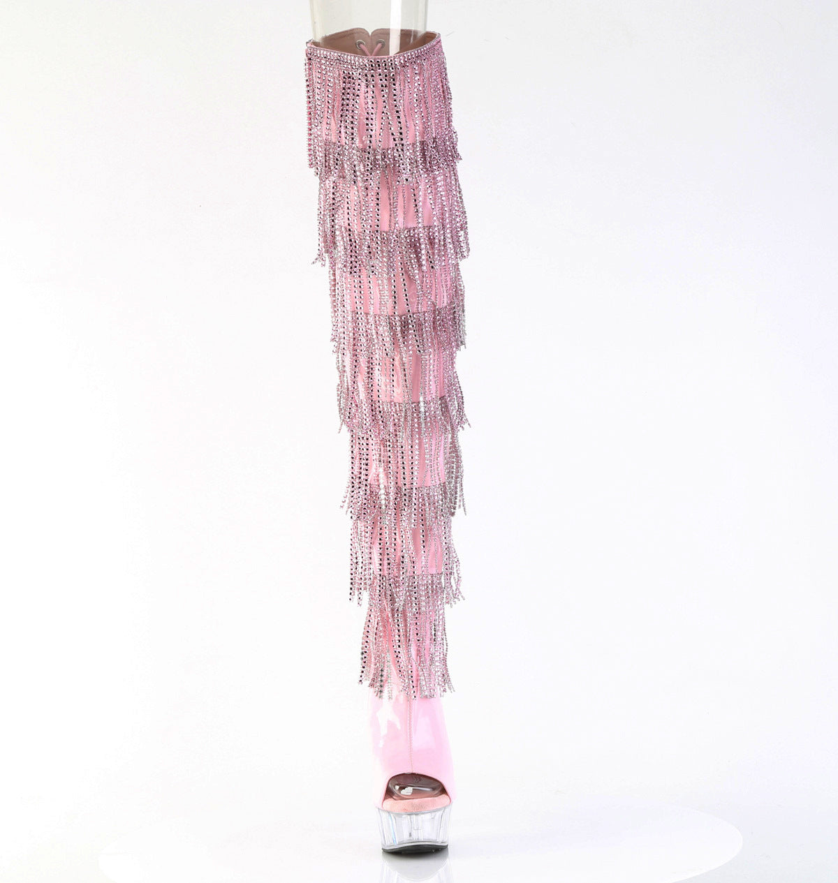 Delight 3017HG Pink Hologram Patent 6" Platform High Heel Fringe Thigh Boots - Direct - Totally Wicked Footwear