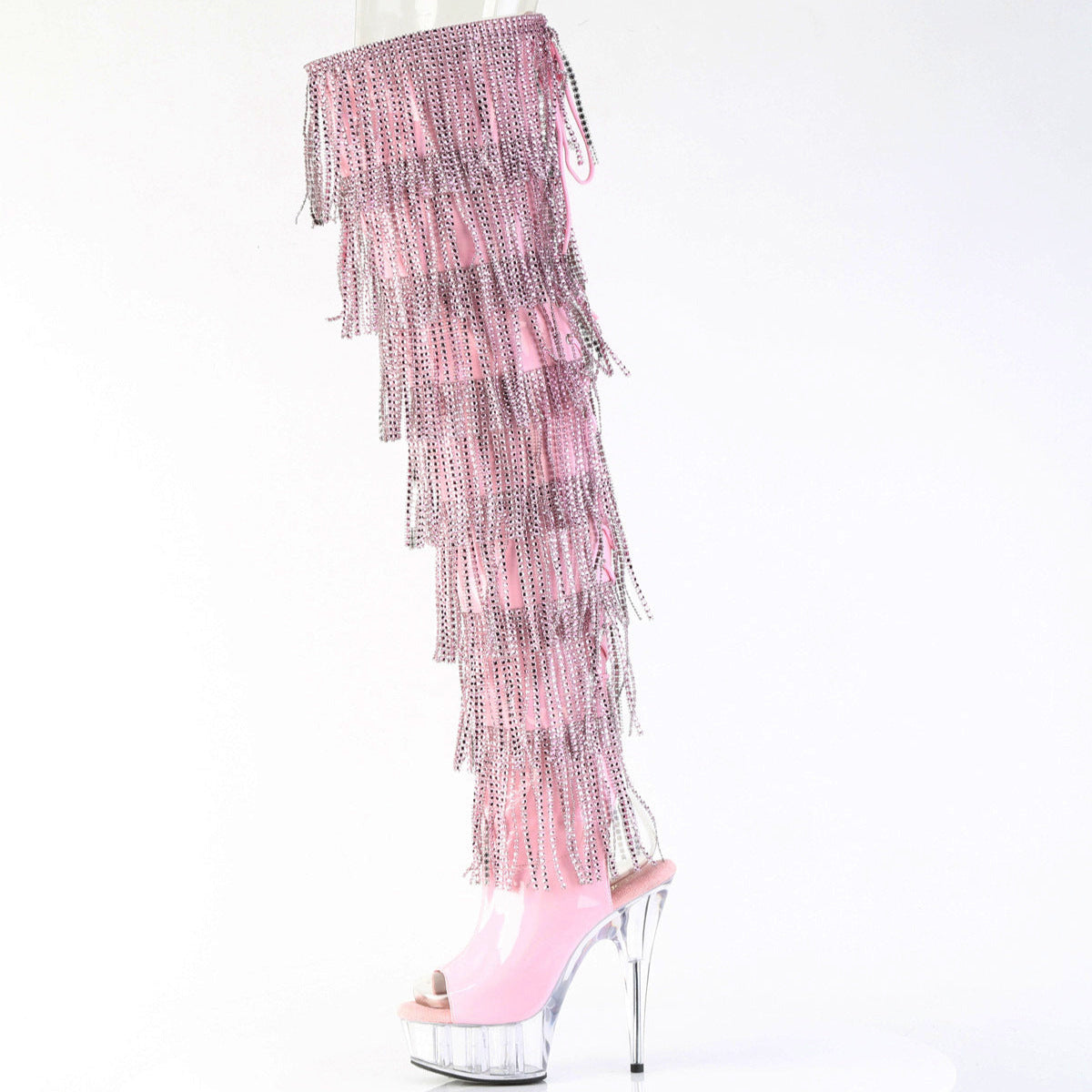 Delight 3017HG Pink Hologram Patent 6" Platform High Heel Fringe Thigh Boots - Direct - Totally Wicked Footwear