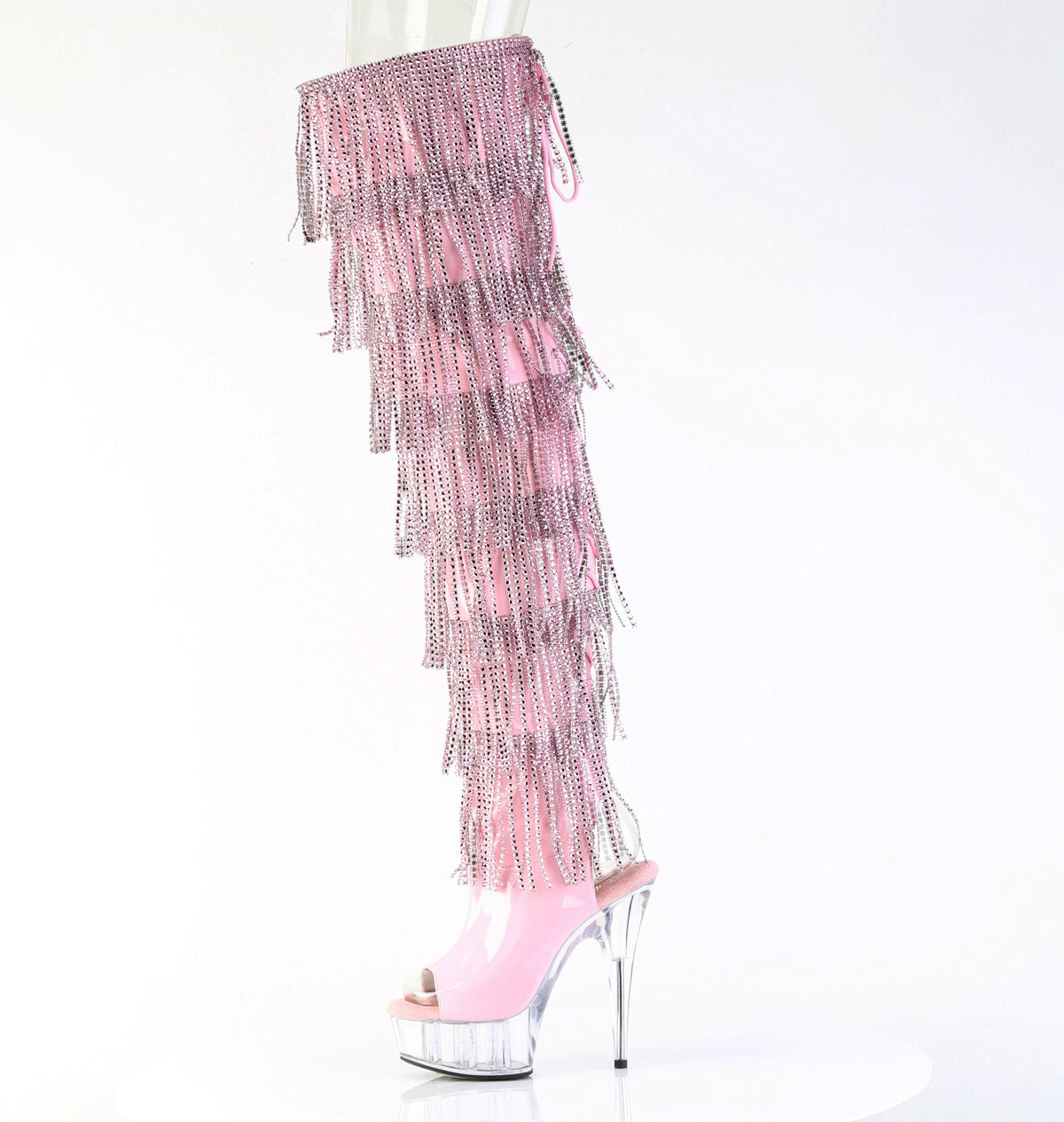 Delight 3017HG Pink Hologram Patent 6" Platform High Heel Fringe Thigh Boots - Direct - Totally Wicked Footwear