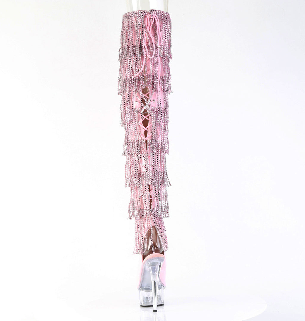 Delight 3017HG Pink Hologram Patent 6" Platform High Heel Fringe Thigh Boots - Direct - Totally Wicked Footwear