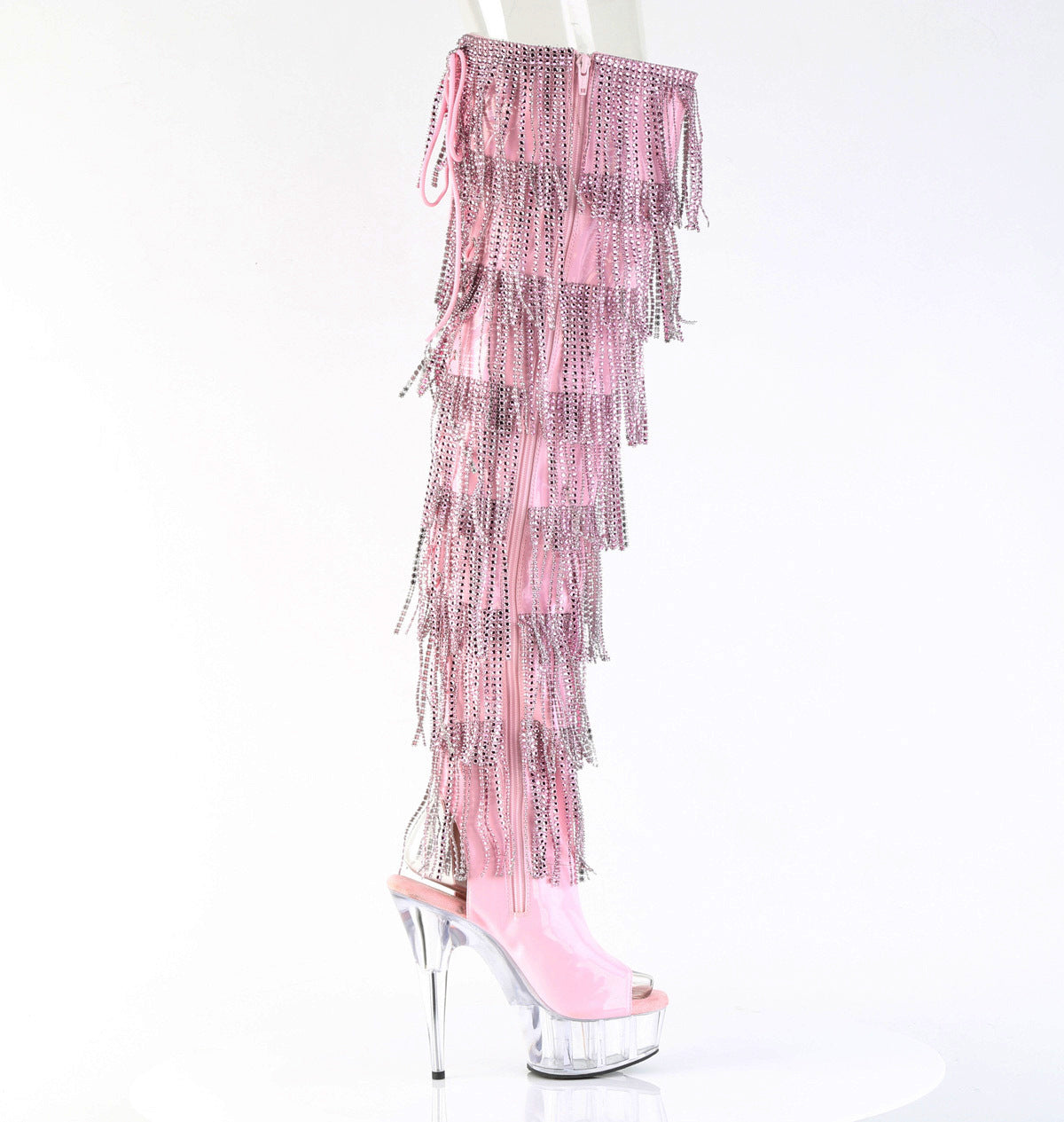 Delight 3017HG Pink Hologram Patent 6" Platform High Heel Fringe Thigh Boots - Direct - Totally Wicked Footwear