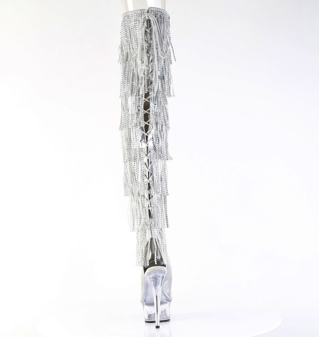 Delight 3017HG Silver Hologram Patent 6" Platform High Heel Fringe Thigh Boots - Direct