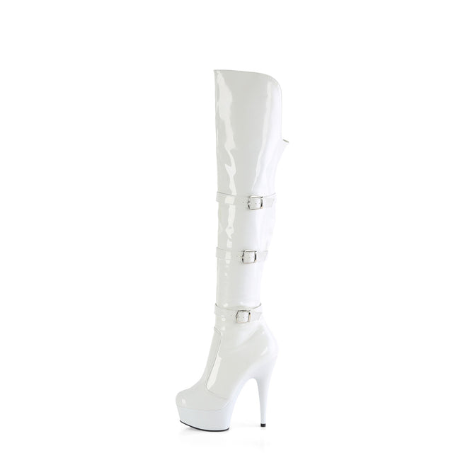 Delight 3018 White Stretch Patent Platform OTK Boots - 6" High Heels -Direct - Totally Wicked Footwear