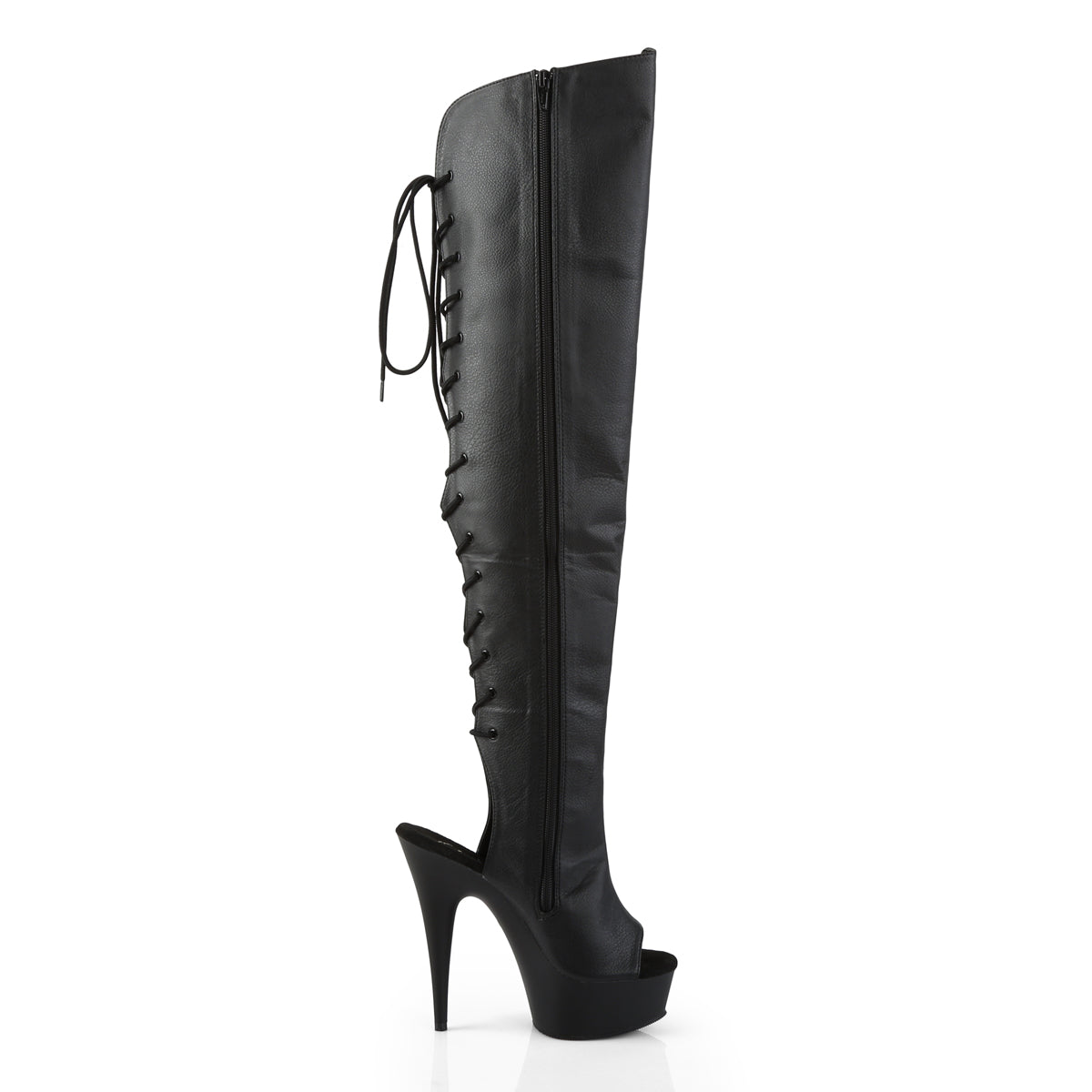 Delight 3019 Black Faux Leather 6" Platform High Heel Fringe Thigh Boots - Direct - Totally Wicked Footwear