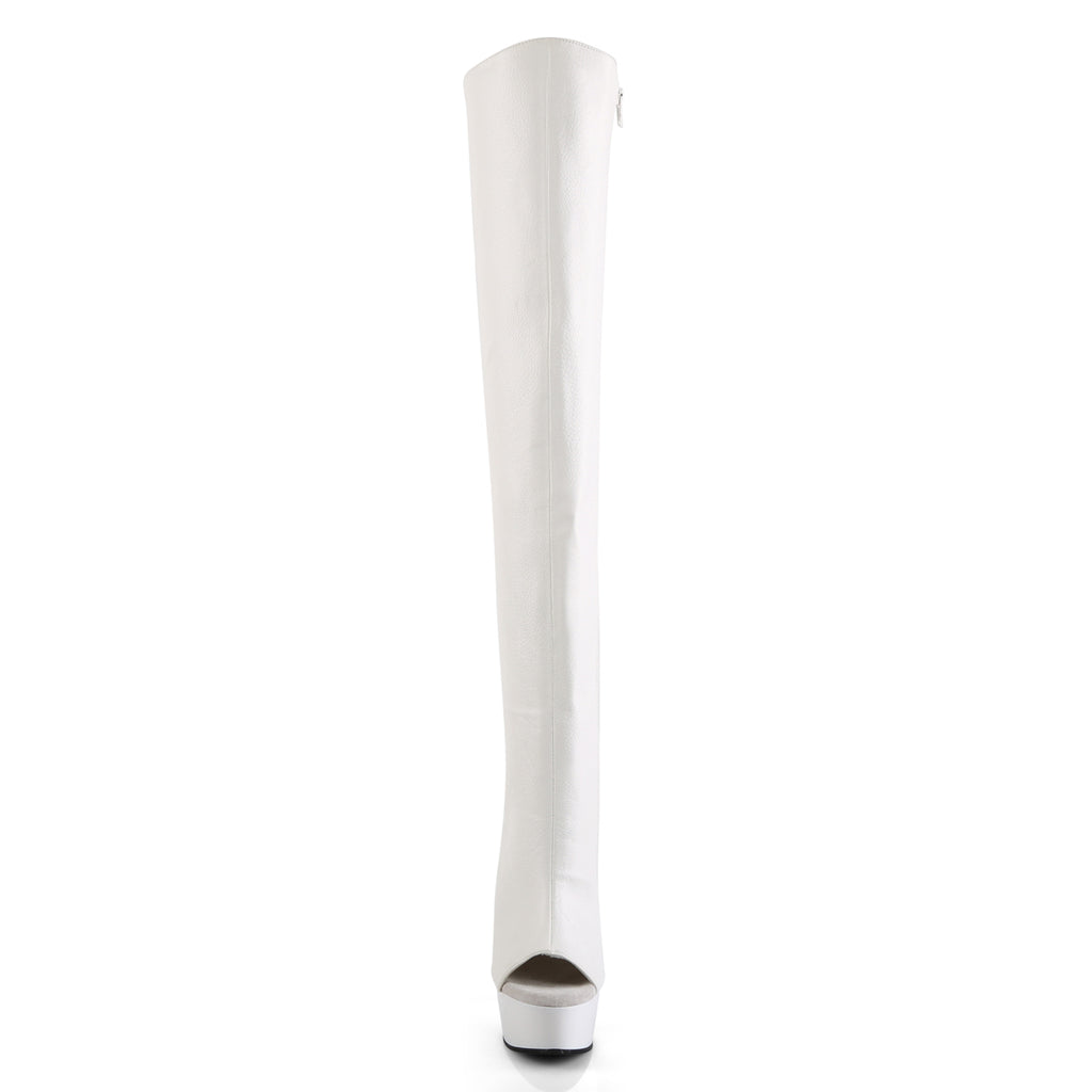 Delight 3019 White Faux Leather 6" Platform High Heel Thigh Boots - Direct