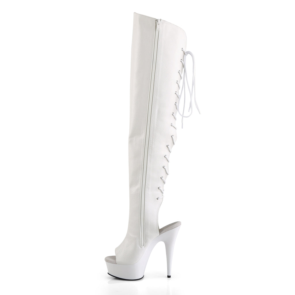 Delight 3019 White Faux Leather 6" Platform High Heel Thigh Boots - Direct