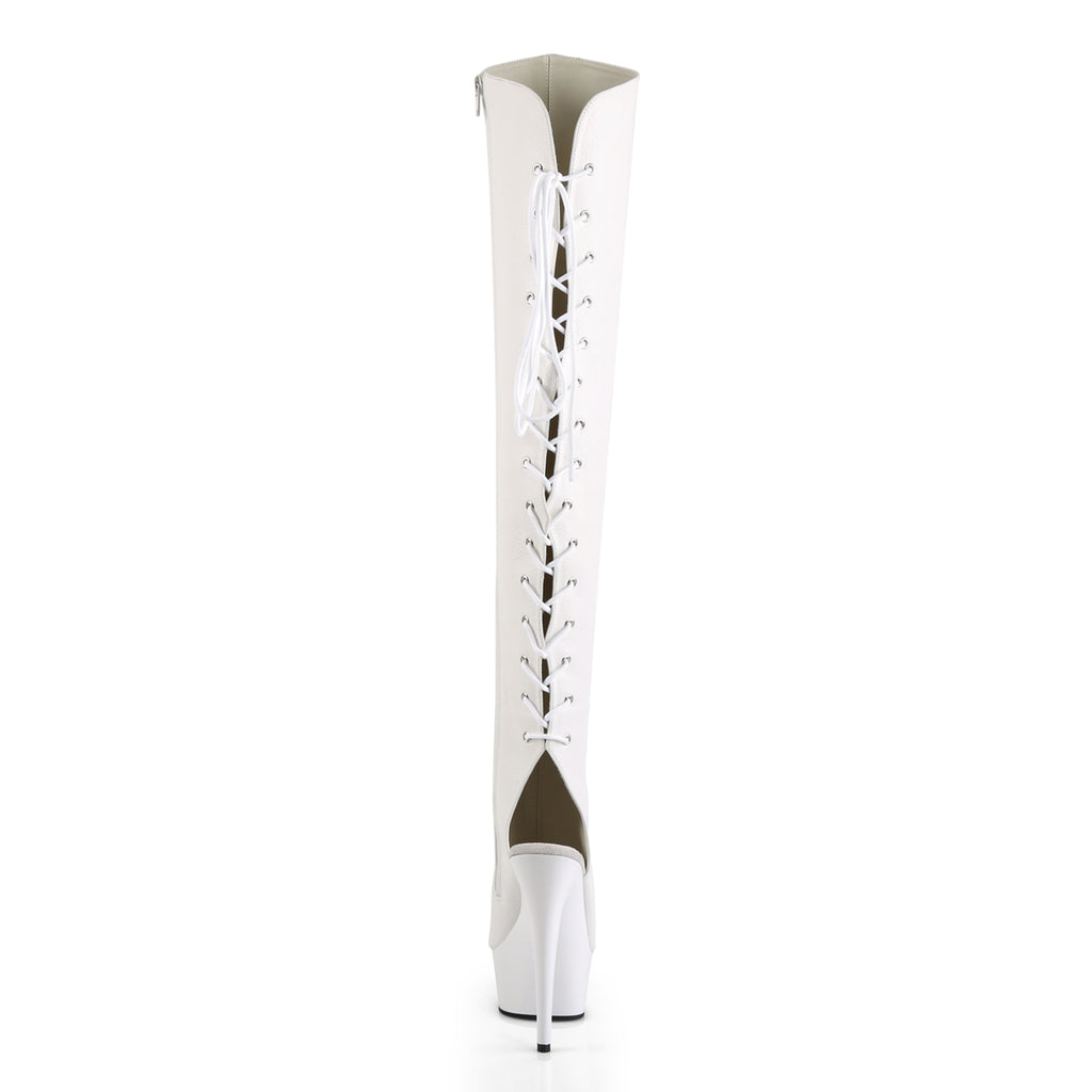 Delight 3019 White Faux Leather 6" Platform High Heel Thigh Boots - Direct
