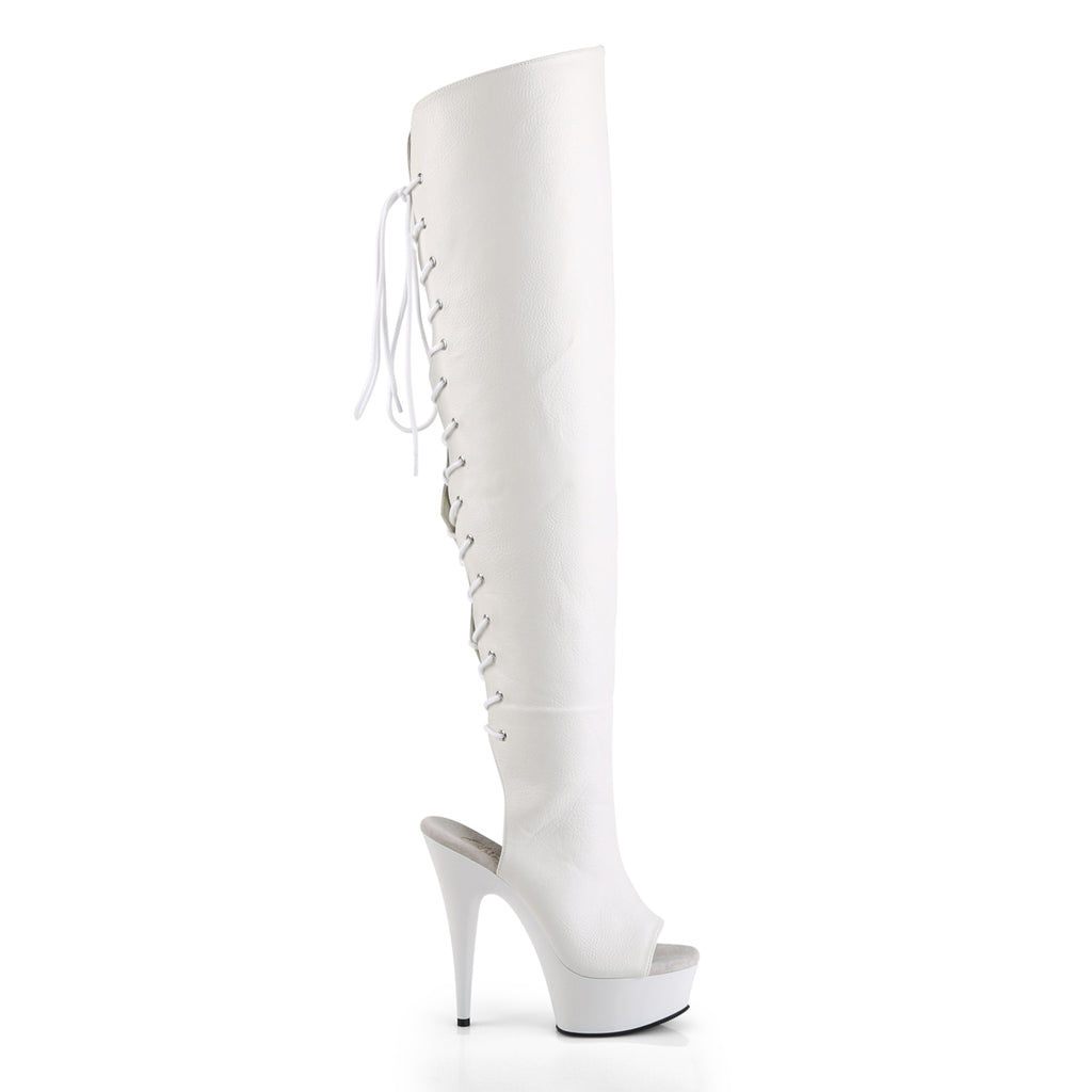 Delight 3019 White Faux Leather 6" Platform High Heel Thigh Boots - Direct