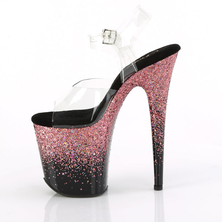 Flamingo 808SS Pink Hologram Glitter 8" Platform  High Heel Sandals