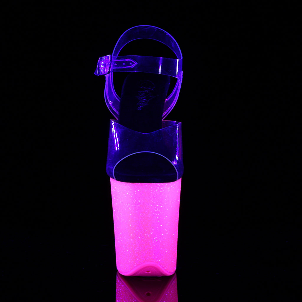 Flamingo 808UVG Pink UV Glitter 8" Platform High Heel Sandals - Direct