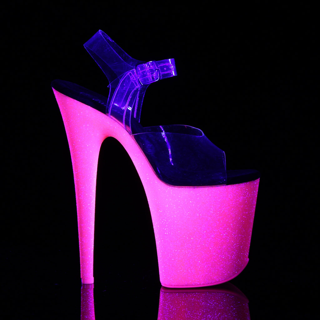 Flamingo 808UVG Pink UV Glitter 8" Platform High Heel Sandals - Direct