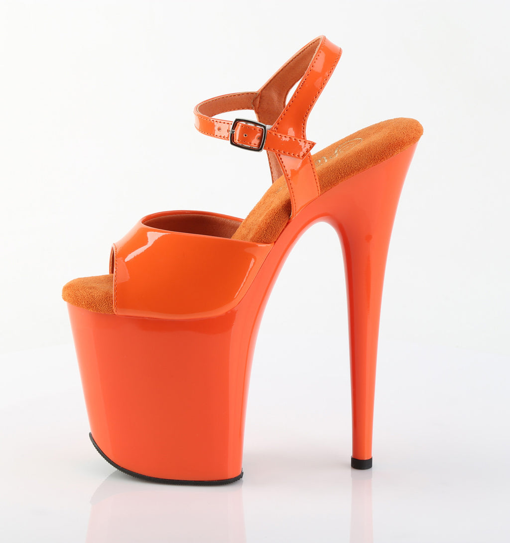 Flamingo 809 Orange Patent 8" Platform High Heel Sandals - Direct