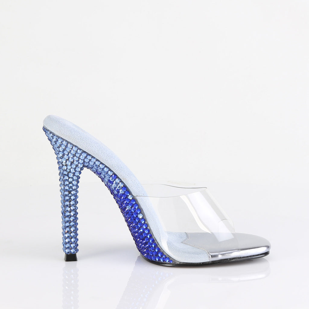 Rhinestone Decor Clear Band Sculptural Heeled Mule Sandals, Blue Party  Crystal Detail Solid Color Mules Heels | SHEIN USA
