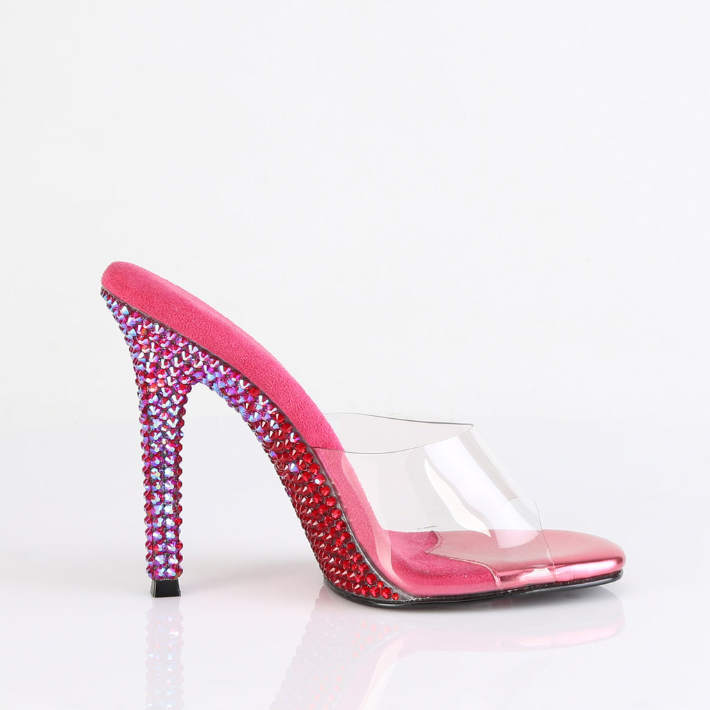 Gala Two Tone Rhinestone 4.5" Slip On Heels - Hot Pink - Pleaser Direct - Totally Wicked Footwear