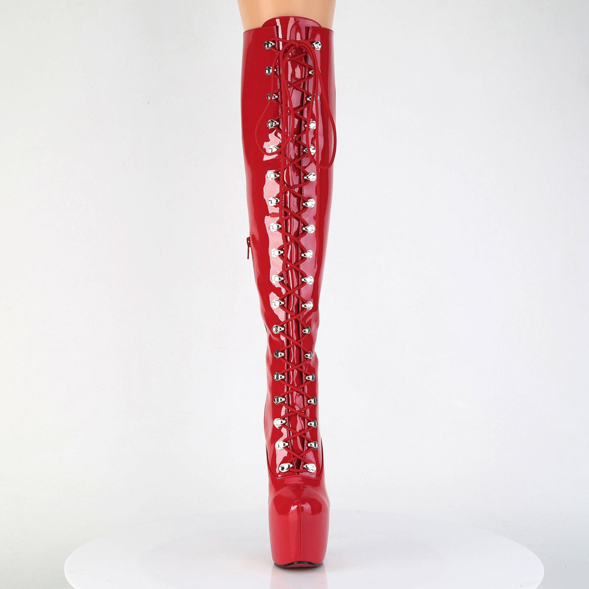 Juicy 3012 Stretch Red Patent Slim 7" Stiletto Platform Knee Boots Heels - Direct - Totally Wicked Footwear