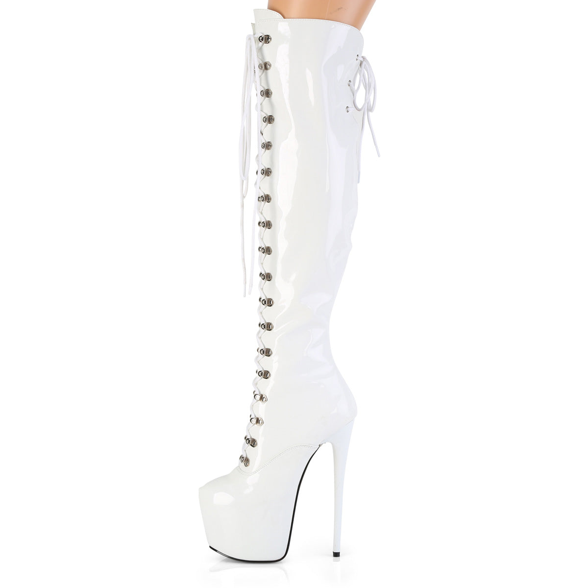 Juicy 3012 Stretch White Patent Slim 7" Stiletto Platform Knee Boots Heels - Direct - Totally Wicked Footwear
