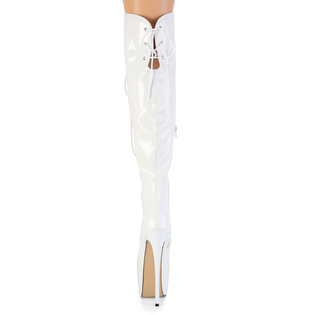 Juicy 3012 Stretch White Patent Slim 7" Stiletto Platform Knee Boots Heels - Direct