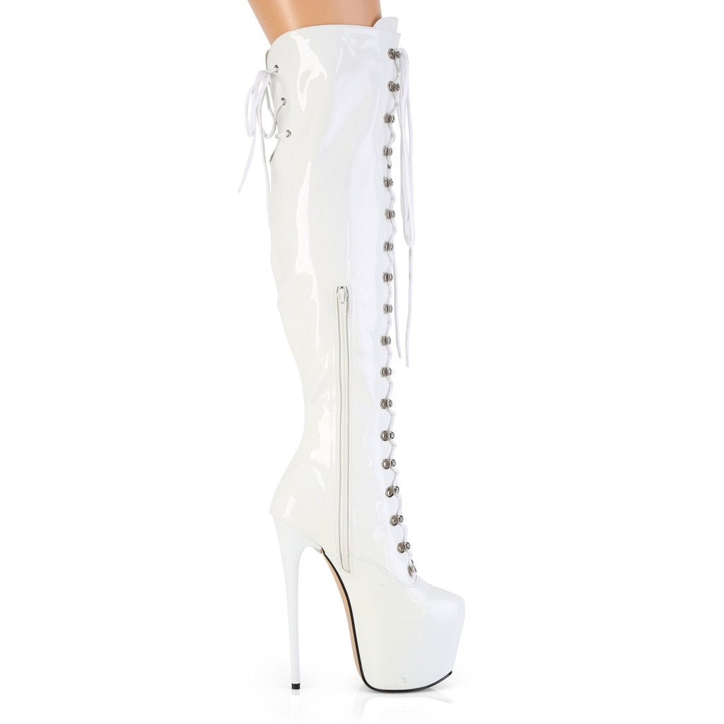 Juicy 3012 Stretch White Patent Slim 7" Stiletto Platform Knee Boots Heels - Direct