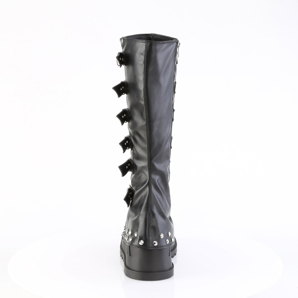 Stomp 223 Black 4.75" Platform Wedge Skirted Knee Boots - Demonia Direct - Totally Wicked Footwear
