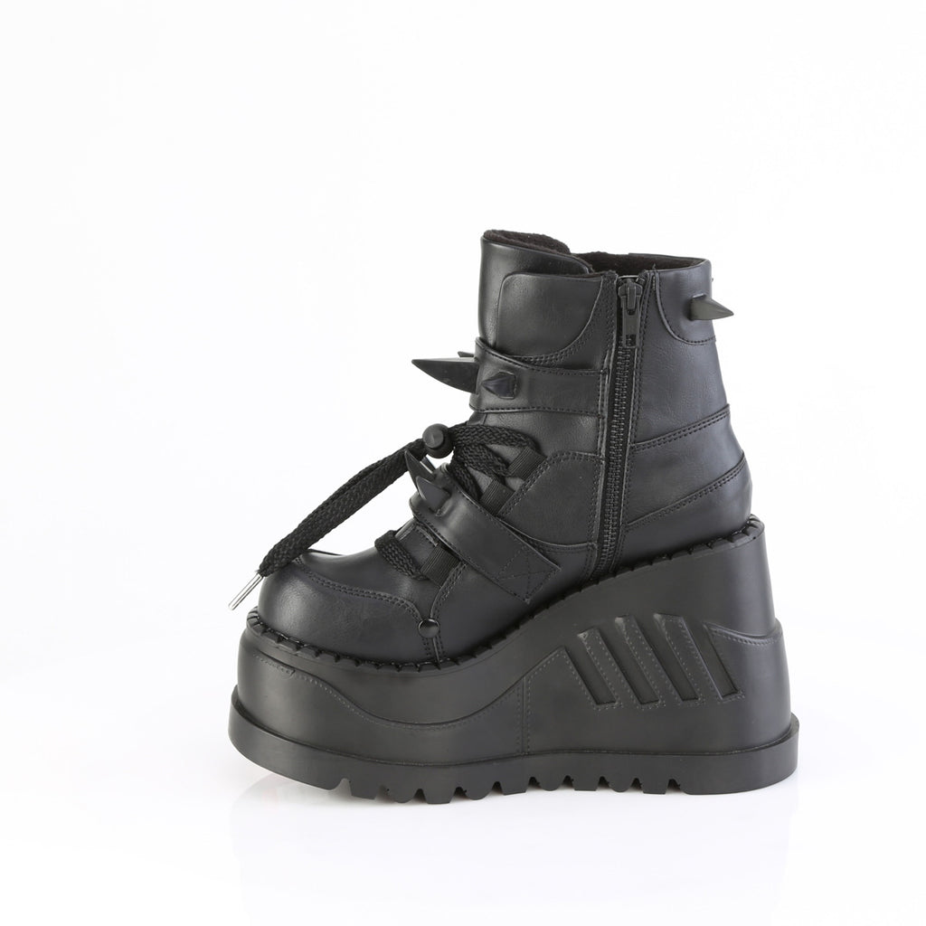 Stomp 60 Black 4.75" Platform Wedge Ankle Boots - Demonia Direct - Totally Wicked Footwear