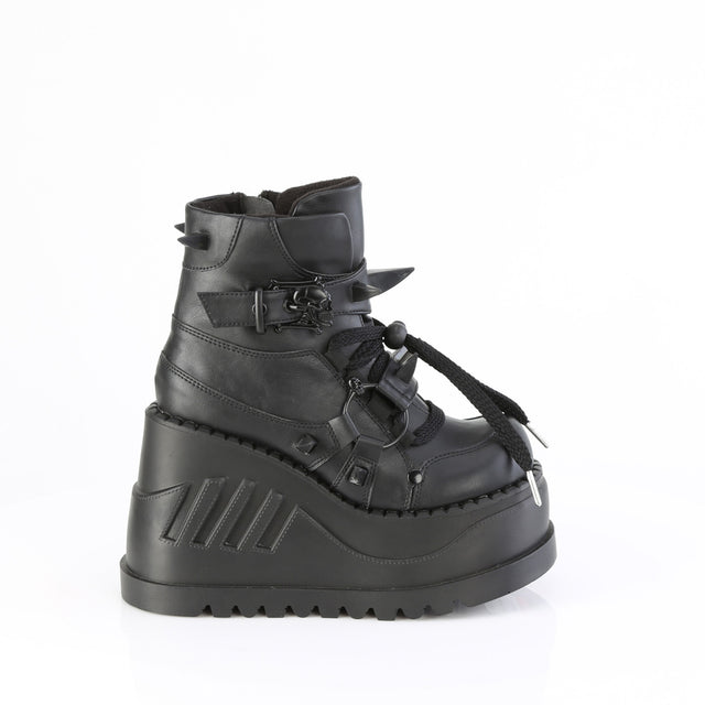 Stomp 60 Black 4.75" Platform Wedge Ankle Boots - Demonia Direct - Totally Wicked Footwear