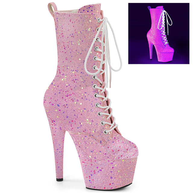 Adore 1040IG  Pink UV Glitter 7" Heel Platform Mid Calf Ankle Boots Direct - Totally Wicked Footwear