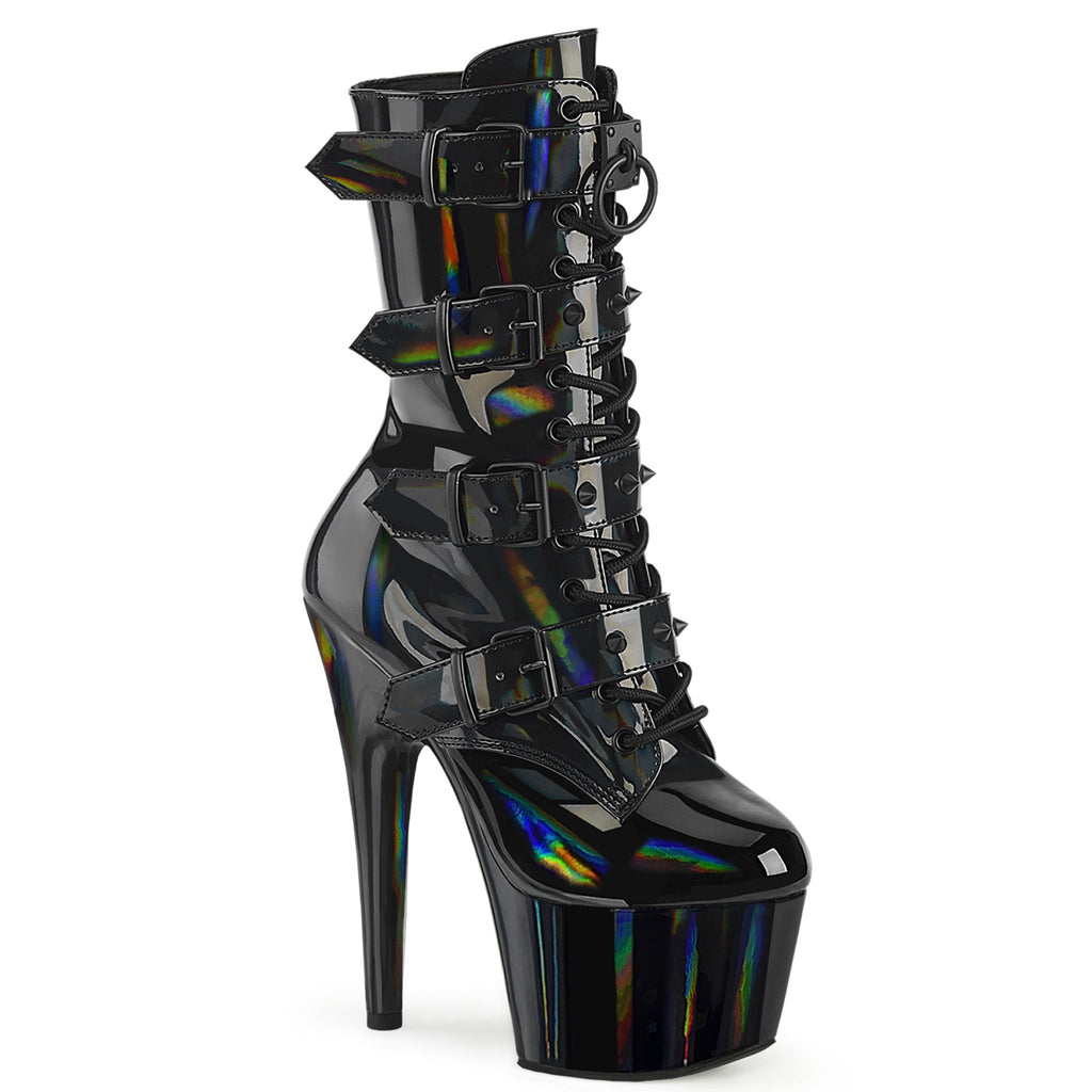 Adore 1046 Black Oil Slick Hologram Patent 7" Heel Platform Mid Calf Boots -Direct - Totally Wicked Footwear