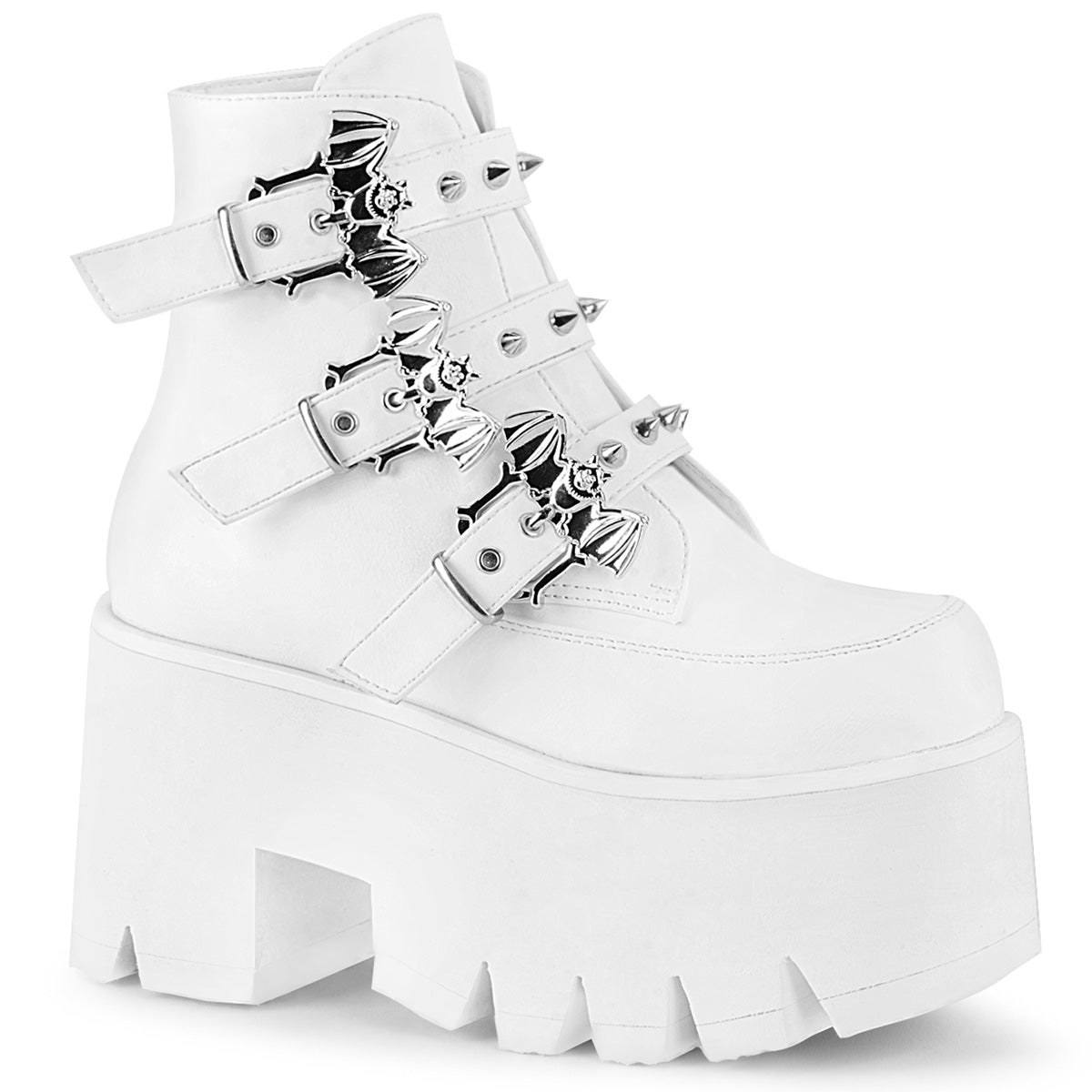 Ashes 55 White Goth Platform Ankle Boots Bat Buckles